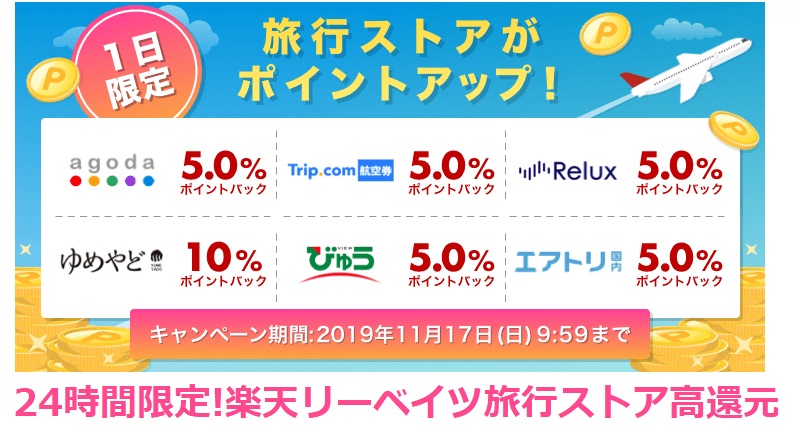 24時間限定 楽天リーベイツ経由でtrip Comの航空券 Relux ゆめやど