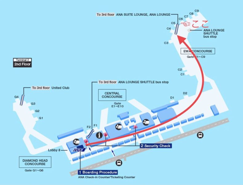 ホノルル空港ANAラウンジ行き方