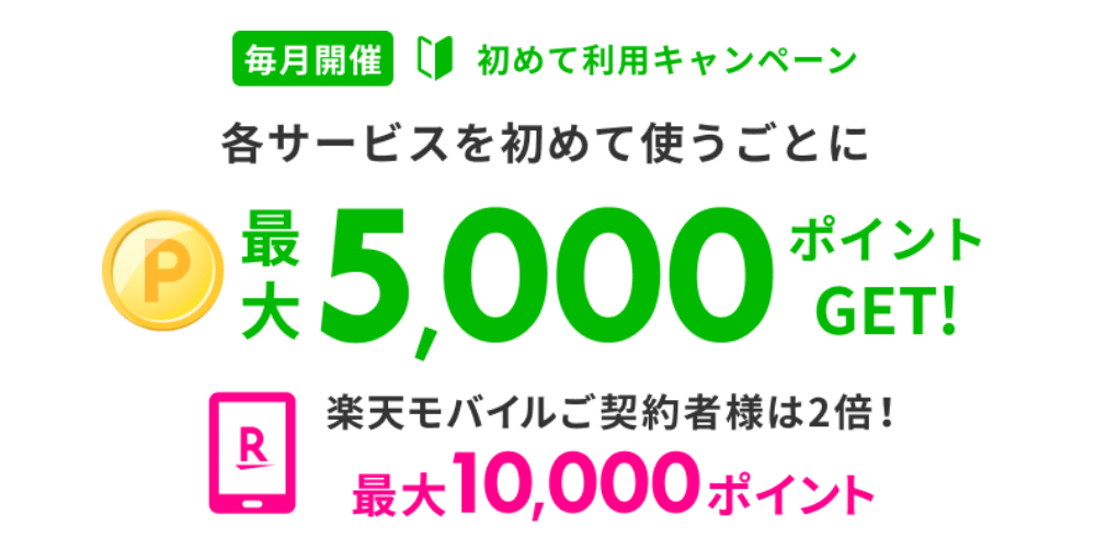 楽天初めてのサービス利用でポイント還元