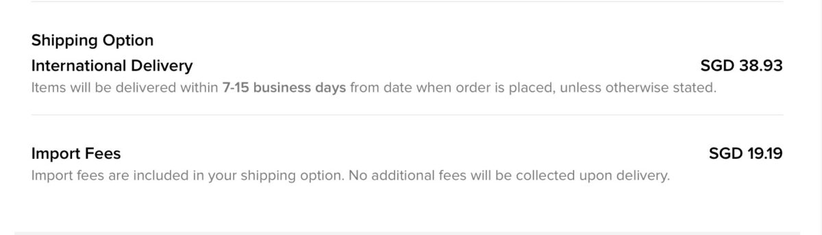 シンガポール航空クリスショップ送料と関税。